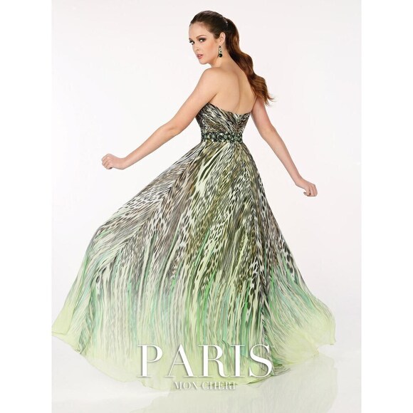 Tony Bowls Paris Leopard Chiffon Gown 116749 Orange/Multi - Picture 2 of 9